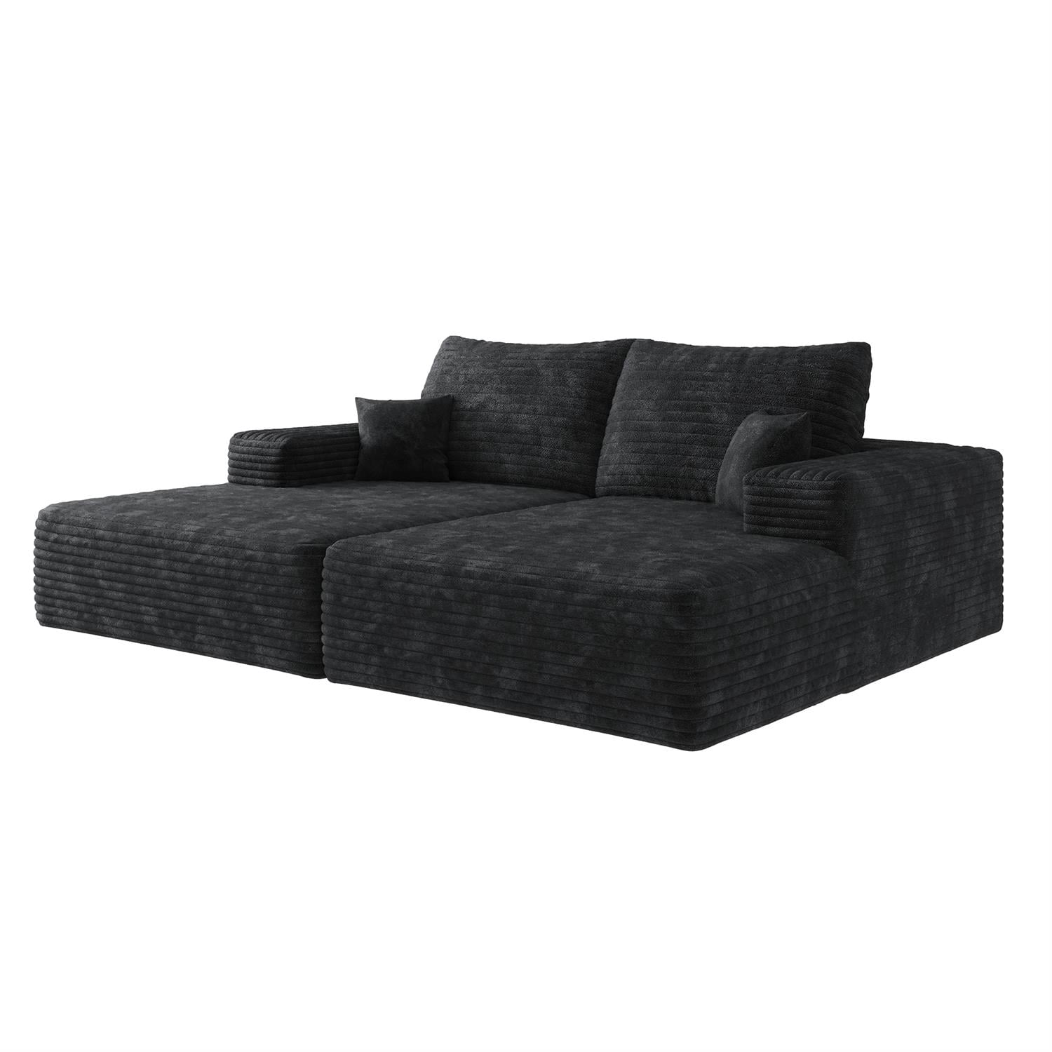 Demi Bonn 74.8" Modern Plush Corduroy Sofa Bed, Dual Sleeper & Lounger for Movie Room, No Assembly Needed, Black