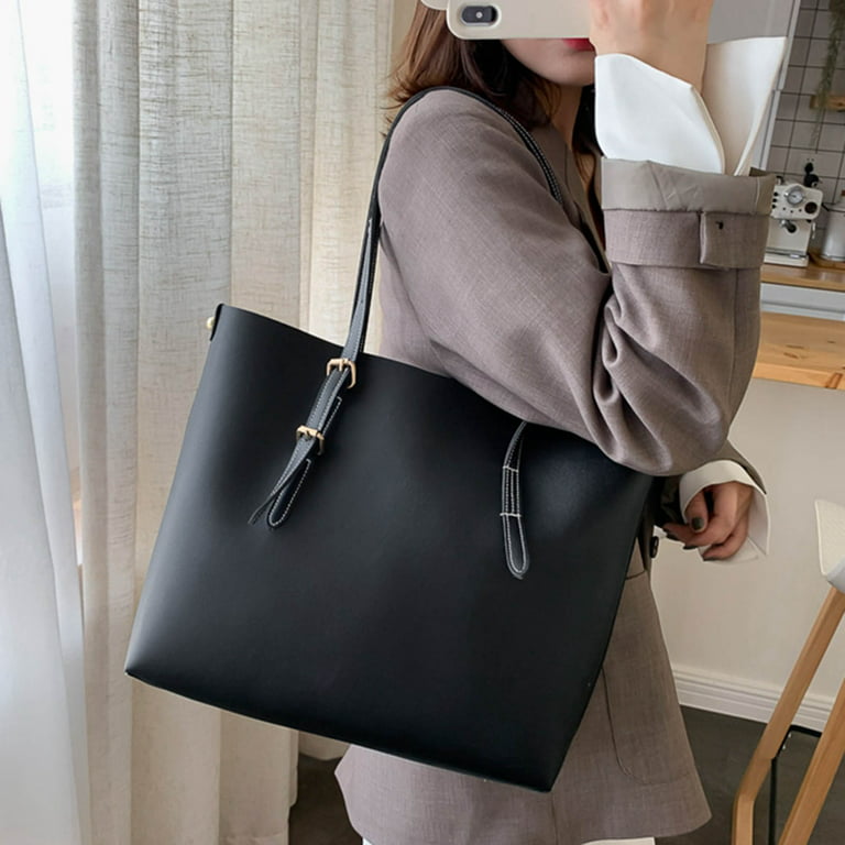 LA TALUS Single Shoulder Bag Large Capacity Top Handle Adjustable Zipper  Faux Leather Solid Color Women Tote Handbag for Work Khaki One Size 