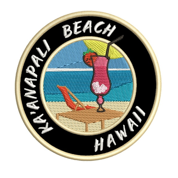 Happy Hour! At Ka'anapali Beach, Hawaii USA 3.5 Inch Iron Or Sew On Embroidered Fabric Badge Patch Ocean Beach, Salt Life Iconic Series