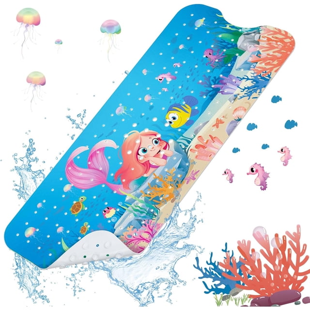 Baby Bathtub Mat for Girl Kid Shower Mat Extra Long Mold Machine Washable xcm