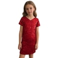 thumbnail image 2 of ZHOGXU Big Kids Girls Dress Short Sleeved V Neck Solid Color Sequins Comfortable Stylish Dresses For Stage Performance Red One Size, 2 of 4