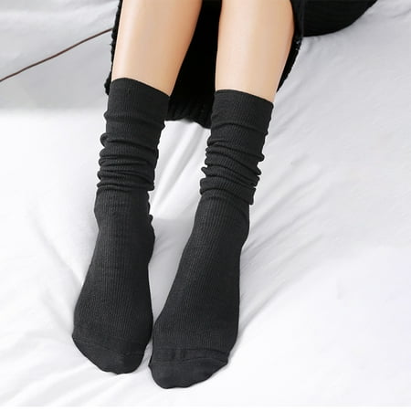 

1 Pair Women Socks Solid Color Sweat-absorbent Autumn Winter Japanese Style Good Elasticity Leg Warmers for Dai