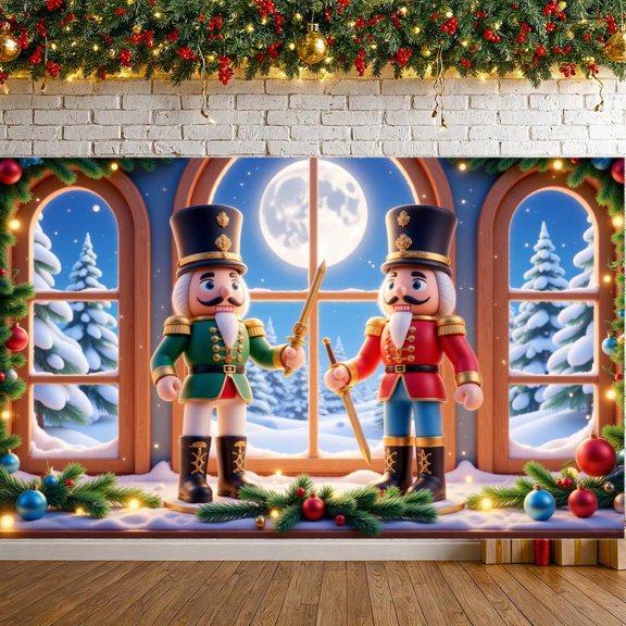 Nutcracker Theme Nutcracker Banner Christmas Christmas Banner Green Red Color Golden Decoration Holiday Banner for Christmas Party Holiday Decoration Home Decor