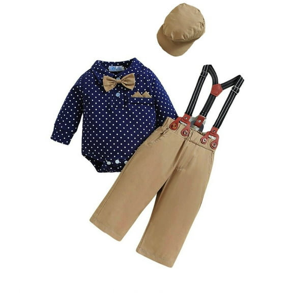 Ketyyh-chn99 Baby Suits Baby Boys Suits Gentleman Formal Wedding Suspenders Outfit with Bowtie Clothes Set Khaki,0-6 Months