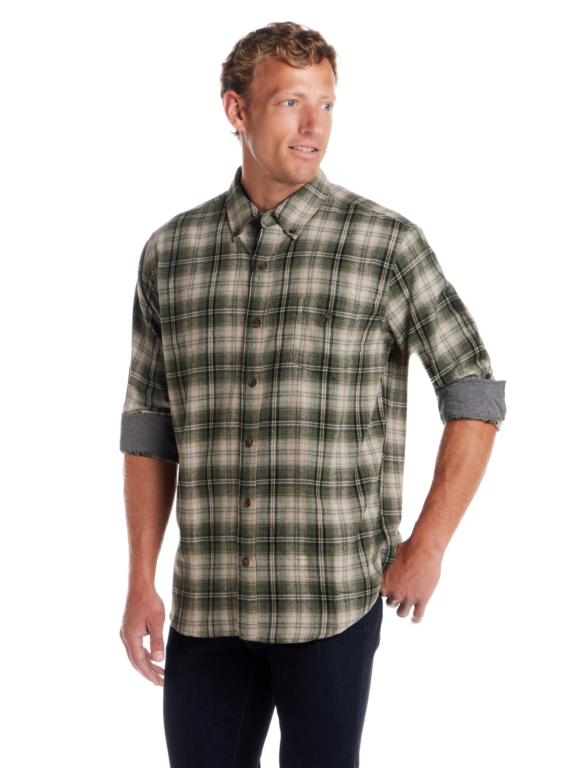 Frontier Threads Men's Long Sleeve Button Down Traditional Plaid Flannel