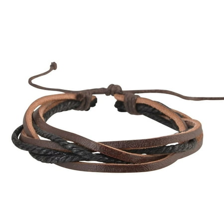 - Genuine Real Leather Handmade Bracelet Braided Wristband Woven Multi-layer Men Ladies Size Adjustable Brown/Black