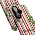 thumbnail image 2 of Curious Monkey Christmas Stripes Phone Case, Happy Holidays Red & Green Cover for iPhone 17 16 15 14 13 12 11 Pro Plus Mini, 2 of 6