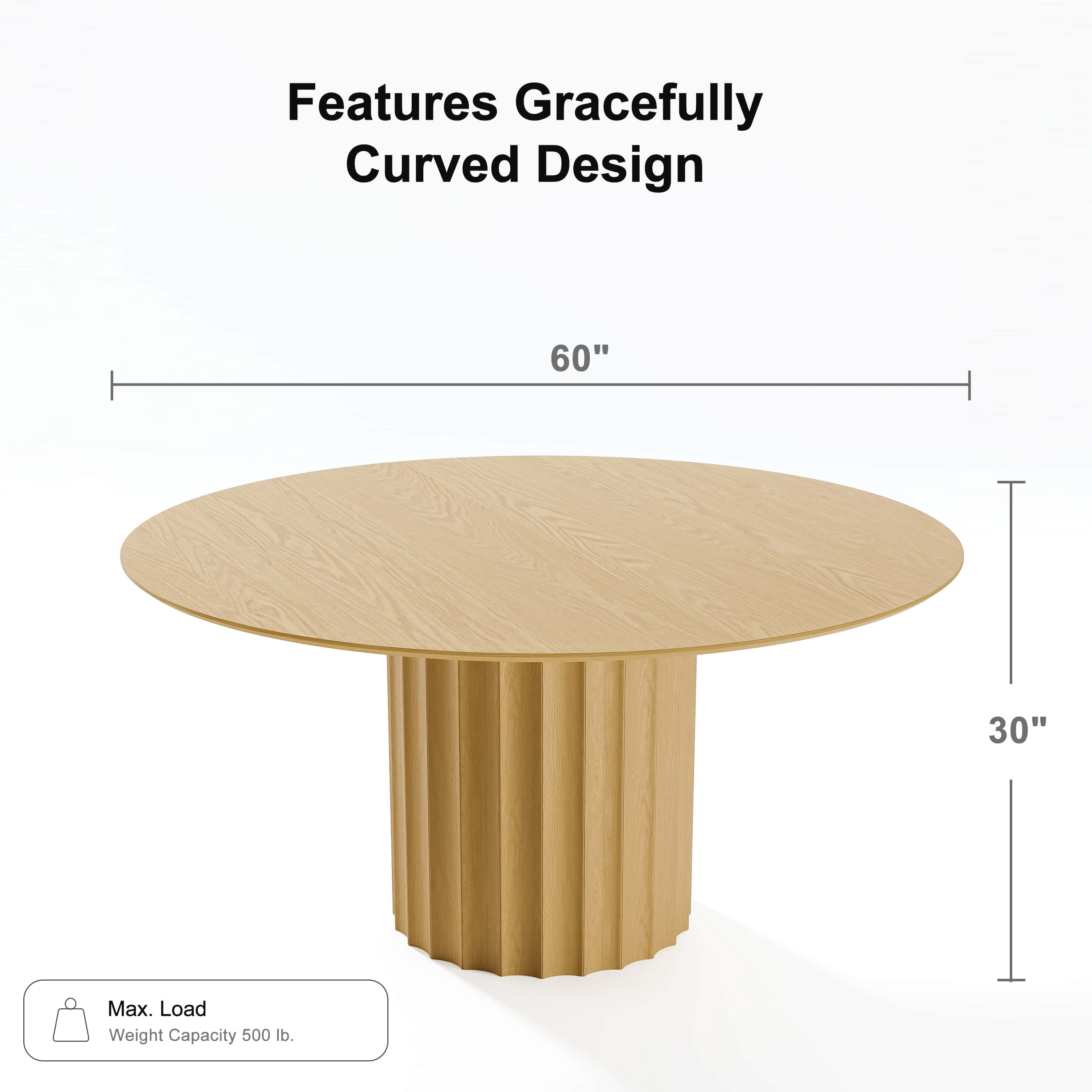 60 in. Soild Wood Natural Oak Dining Table Round Kitchen Table