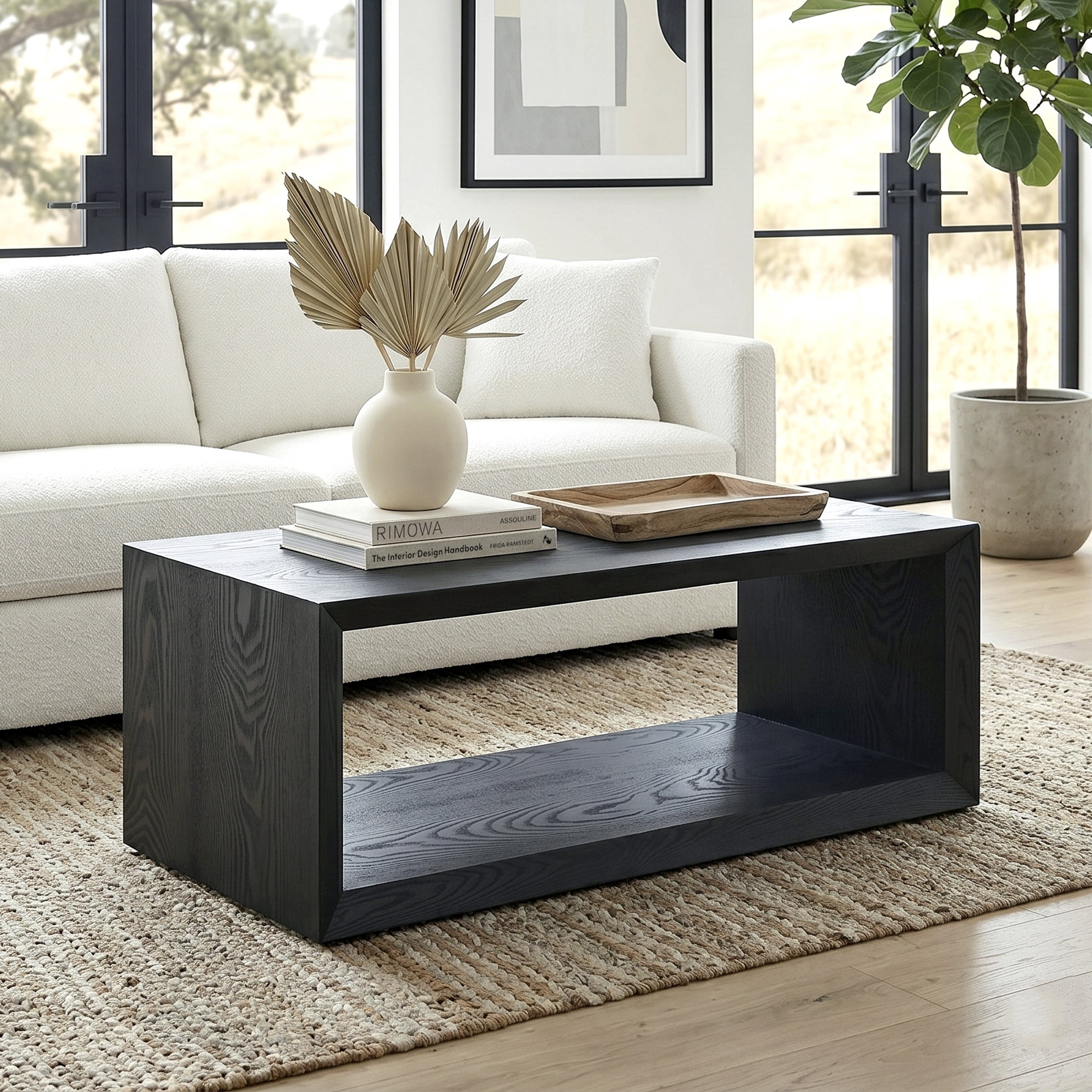 Evelyn&Zoe Osmond Easy Assembly Medium Density Fiberboard Coffee Table, Black Grain