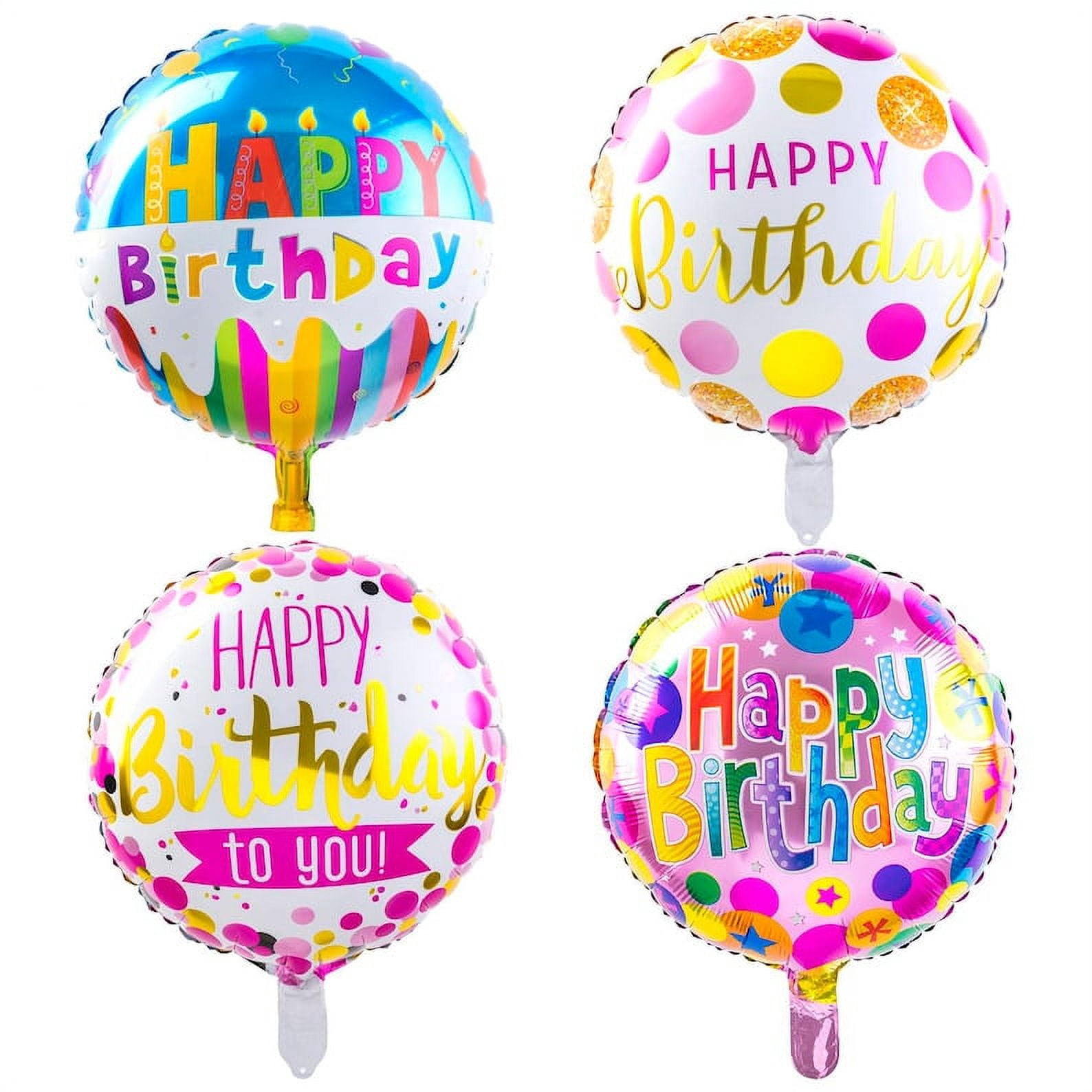 Happy Birthday Balloons (50-Pieces) with 100 Meter Ribbons - Helium Floating Mylar Balloon- 18 Inches Round Inflatable Balloon