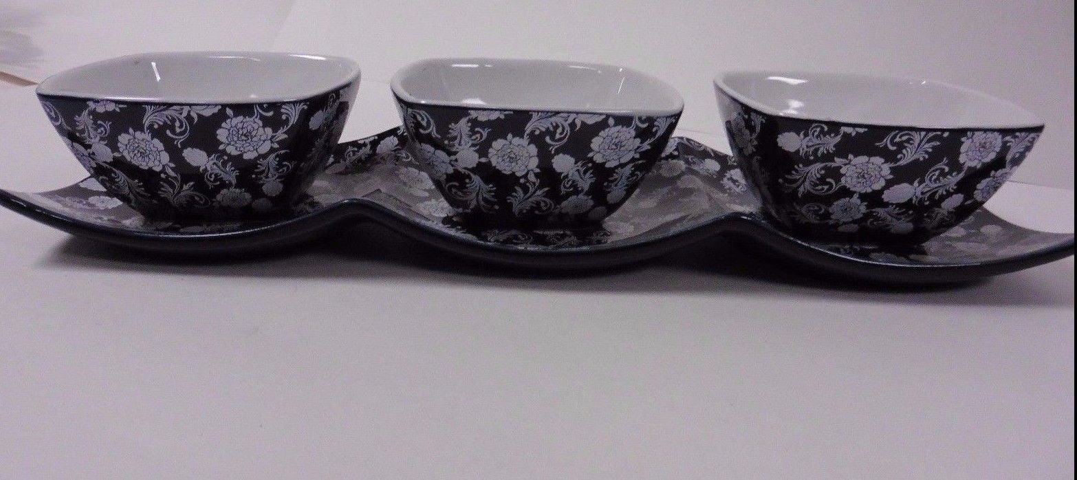 Entertain Imperial 4 Piece GIFT for Dips Condiments Platter & Serving Bowls 