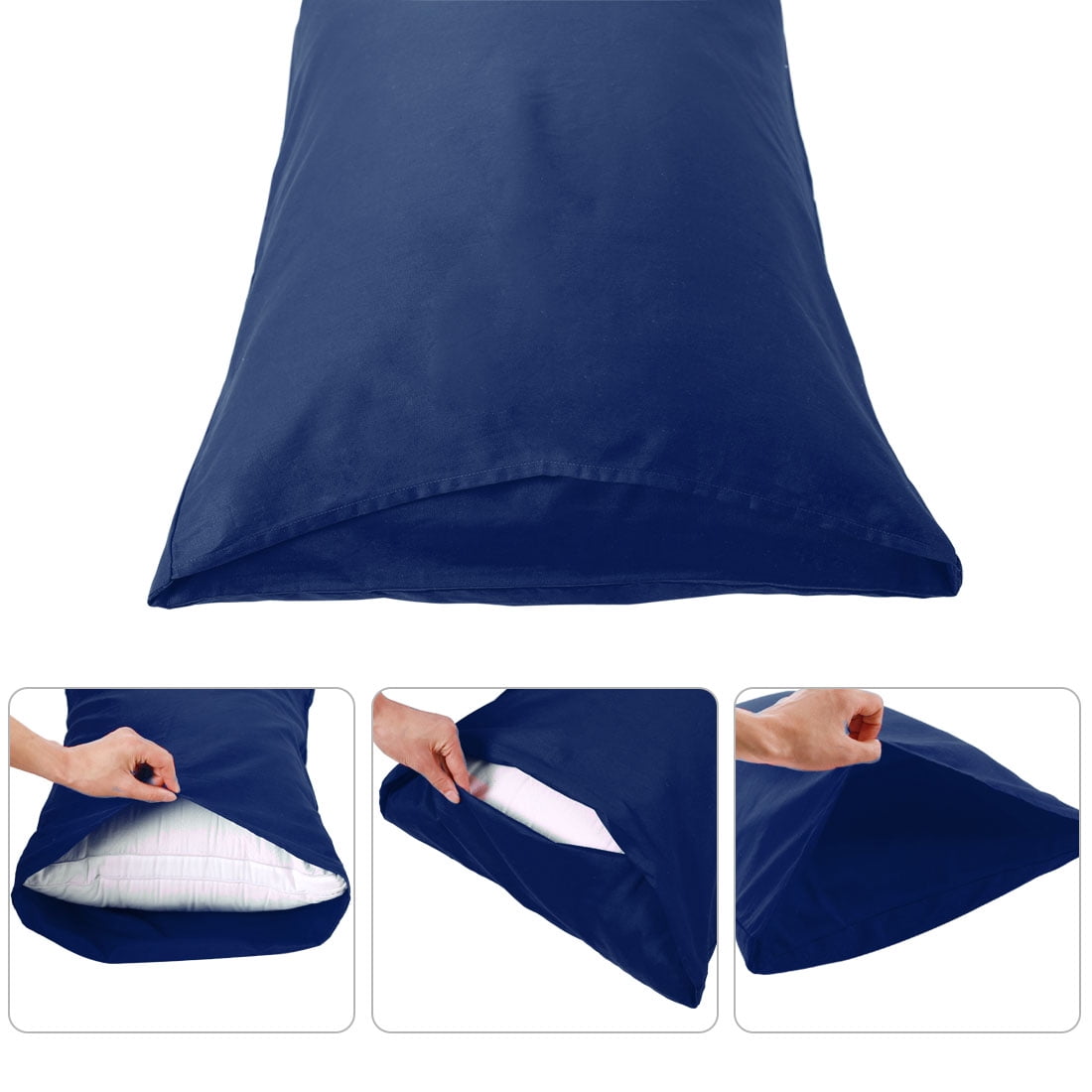 Unique Bargains Body Pillow Covers 300 Thread Count Cotton Pillowcases Set of 2 Royal Blue 20" x 48"