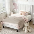 thumbnail image 3 of Amolife Twin Bed Frame, Upholstered Bed Frame with Velvet Vertical Channel Tufted Headboard, White, 3 of 10
