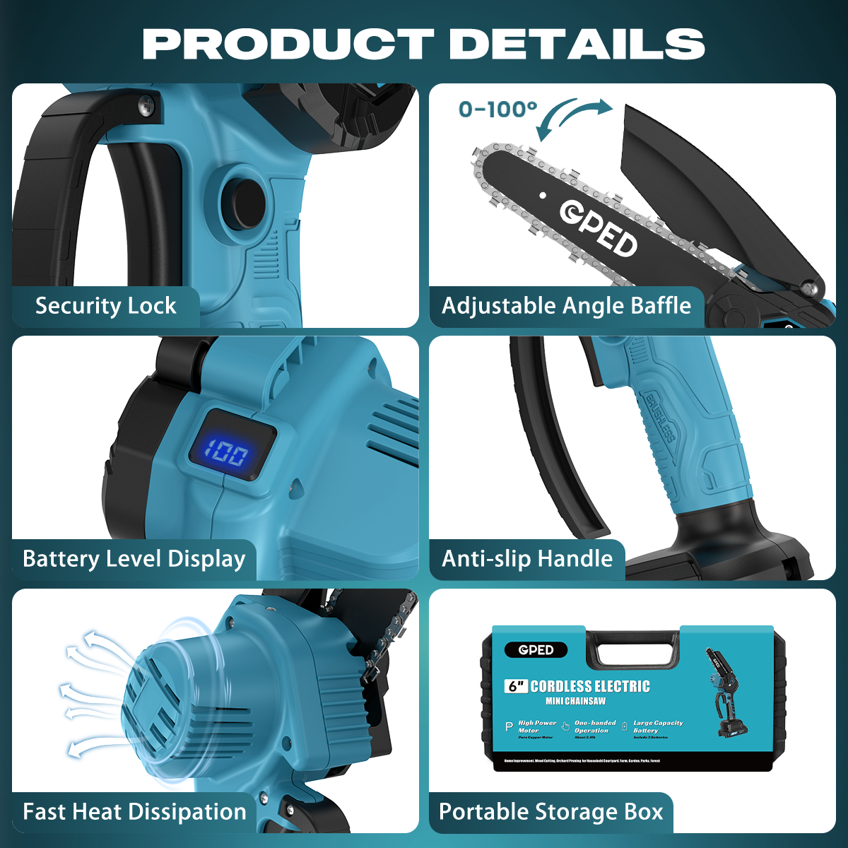 Gped Mini Cordless Chainsaw, 6-Inch, 21V photo 3