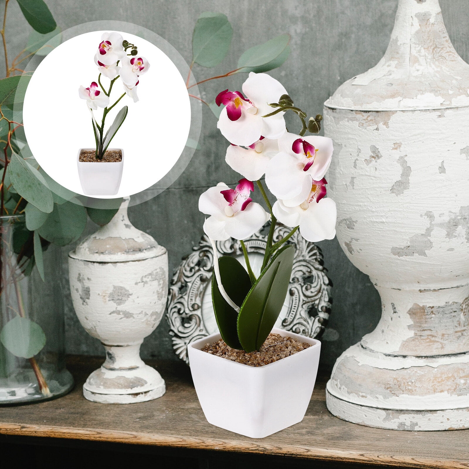 Realistic Artificial Phalaenopsis Faux Flower Orchid in Pot Fake Flowers for Table