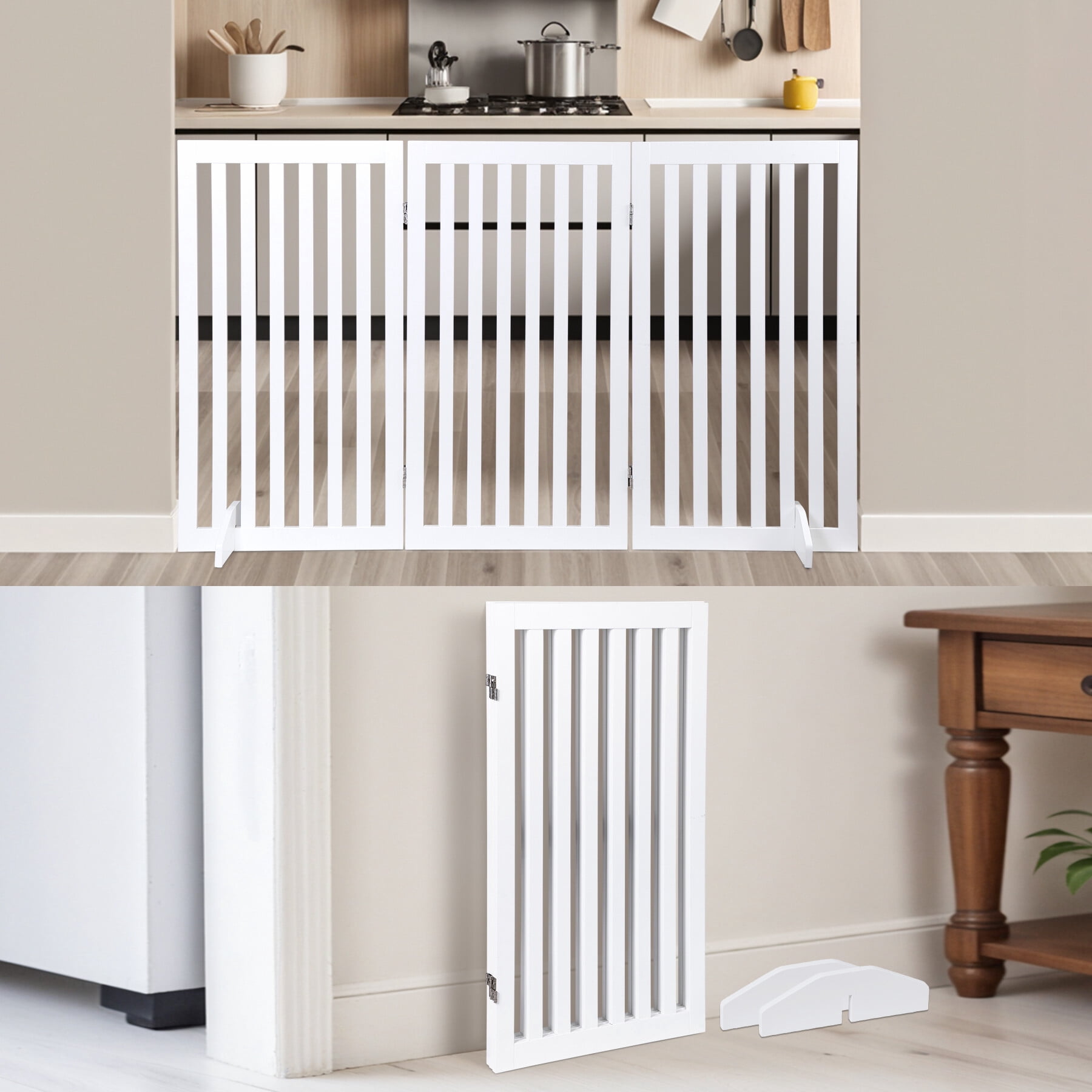 HomGarden 3 Panels 36-in Extra Tall Pet Gog Gate Foldable W/Support Leg for Doorways Stairs, White