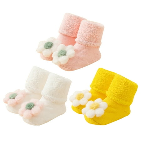 

EUBUY 3 Pieces Thickened Baby Socks Plush Floor Anti-Slip Socks Toddler Warm Socks Winter for Children Day Birthday Baby Bathing Christmas Flower