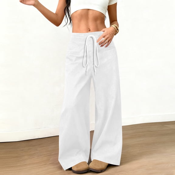 Neewe Women's Wide Leg Pants with Pockets High Waist Loose Casual Trousers Lounge Pants