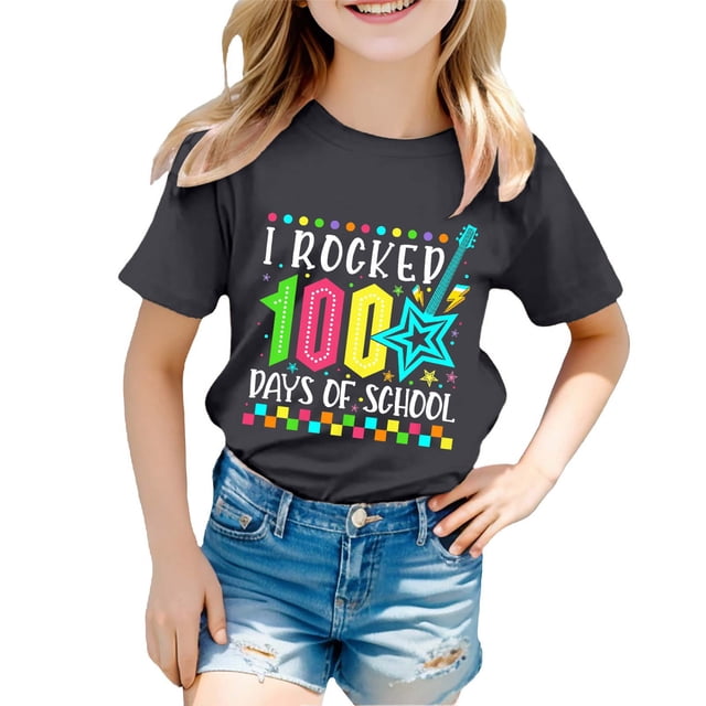 TZEWGL T-Shirts For Girl Print Round Neck Loose Short Sleeve Clothes For Newborns size 11-12T