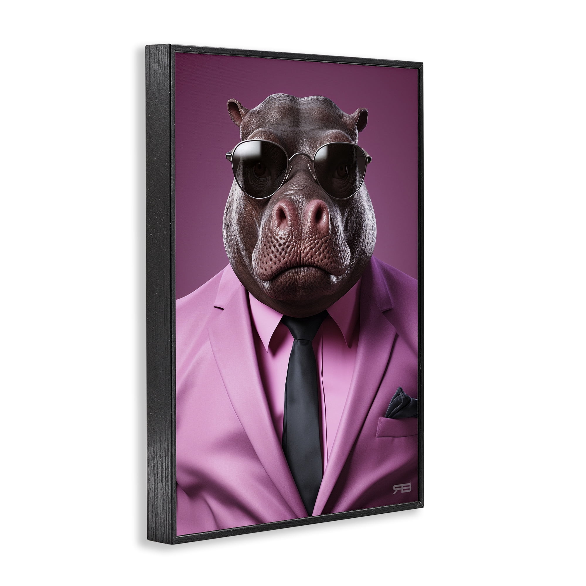 Stupell Industries Strong Hippo Purple Suit Animals & Insects Painting Black Framed Art Print Wall Art, 20 x 30