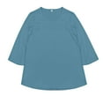 thumbnail image 4 of MIXUE Womens Summer Tops Line Solid Color Round Neck 3/4 Sleeve Pleated Front Pullover T-shirts Sportwear,Blue,XXXL, 4 of 4