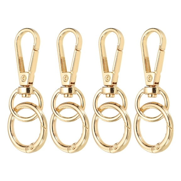 Uxcell 4Pack Swivel Clasp Clip, 2.4" Snap Hook with O Spring Ring Metal Double Opening Key Chain Clip Lobster Claw Clasps for DIY Crafts Bags Jewelry Lanyards, Light Gold