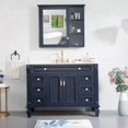 thumbnail image 3 of ANGELES HOME 48" Bathroom Vanity with Sink, Freestanding Solid Wood Bathroom Makeup Cabinet W/ 2 Doors and 6 Drawers, Bathroom Vanity Storage Organizer with Carrara White Quartz Countertop, Navy Blue, 3 of 13