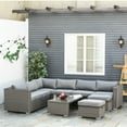 thumbnail image 2 of Outsunny 6 Pieces Patio Furniture Set, Outdoor Wicker Sofa Set Aluminum Frame PE Rattan Conversation Furniture W/ Cushions, Coffee Table, Footstool, Grey, 2 of 10