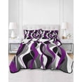 thumbnail image 2 of Quilts King Size Bedding Set, Modern Geometric Lightweight Quilted Comforter, Abstract Minimalist Lines Purple Black Soft Reversible Bedspread Coverlet with Pillow Covers for All Season, 96" x 106", 2 of 7