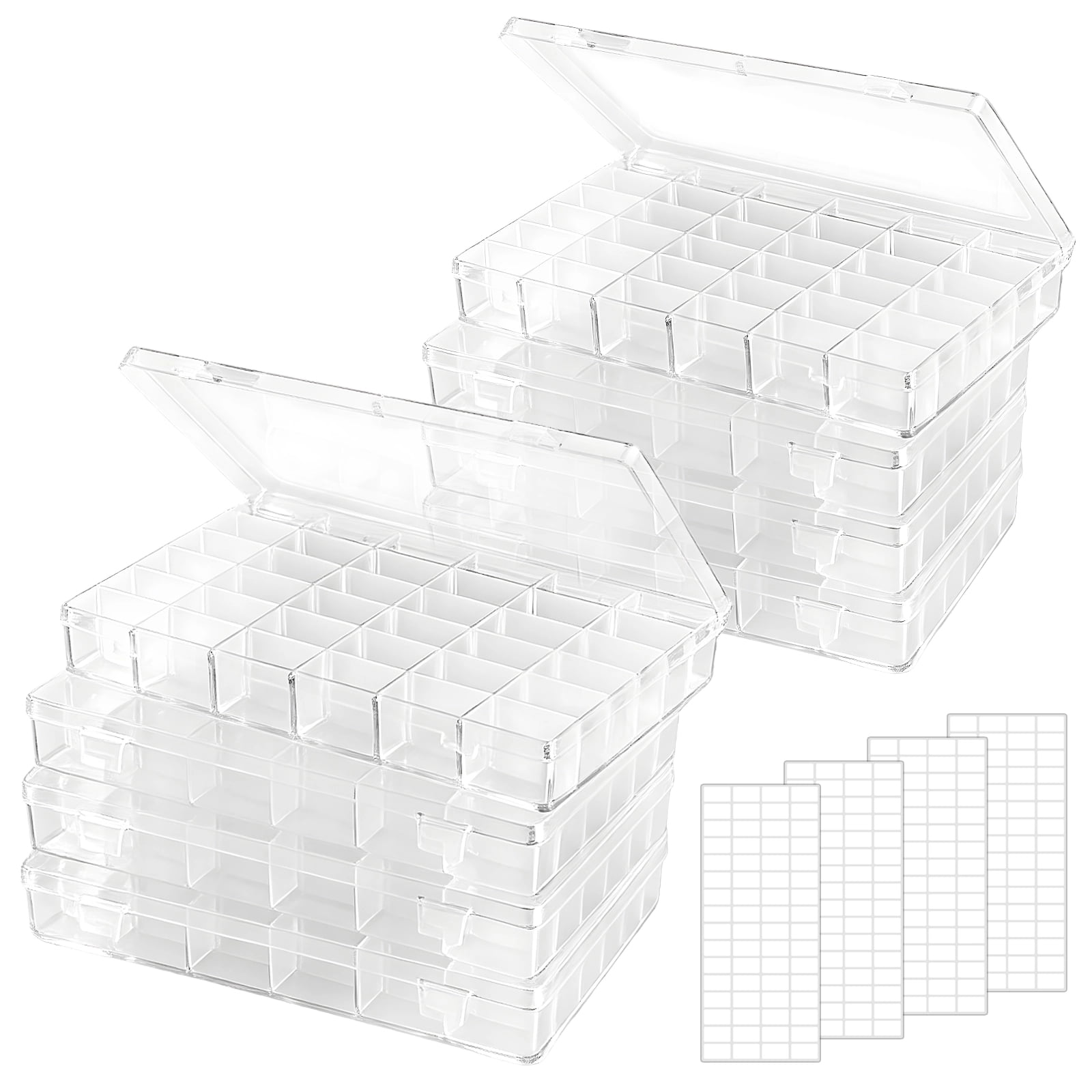 8 Pcs Bead Storage Containers, 36 Grids Plastic Organizer Box with Removable Dividers and Label Stickers, Clear Jewelry Craft Storage Case for Beads, Small Accessories, 10.8 x 6.9 x 1.7 in