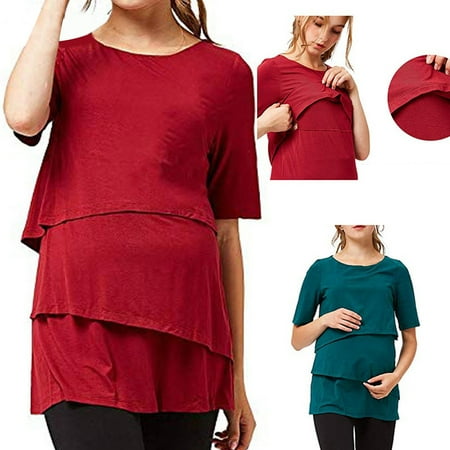 

Tejiojio Maternity/Labor/Nursing Clothing Clearance Women s Maternity Lactation T-shirt Solid Round Neck Top