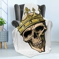 thumbnail image 4 of King Soft Flannel Fleece Blanket, Dead Skull Skeleton Head with Royal Crown Tiara in Hand Drawn Style on White Backdrop, Cozy Plush for Indoor and Outdoor Use, 50" x 70", Multicolor, by Ambesonne, 4 of 5
