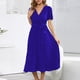 thumbnail image 1 of Puntoco Vestido De Manga Corta Con Cuello En V, Vestido De Verano Para Mujer, Ajustado, Plisado, Con Cinturón, Manga Corta, Cuello En V, Línea A, Azul S, 1 of 6