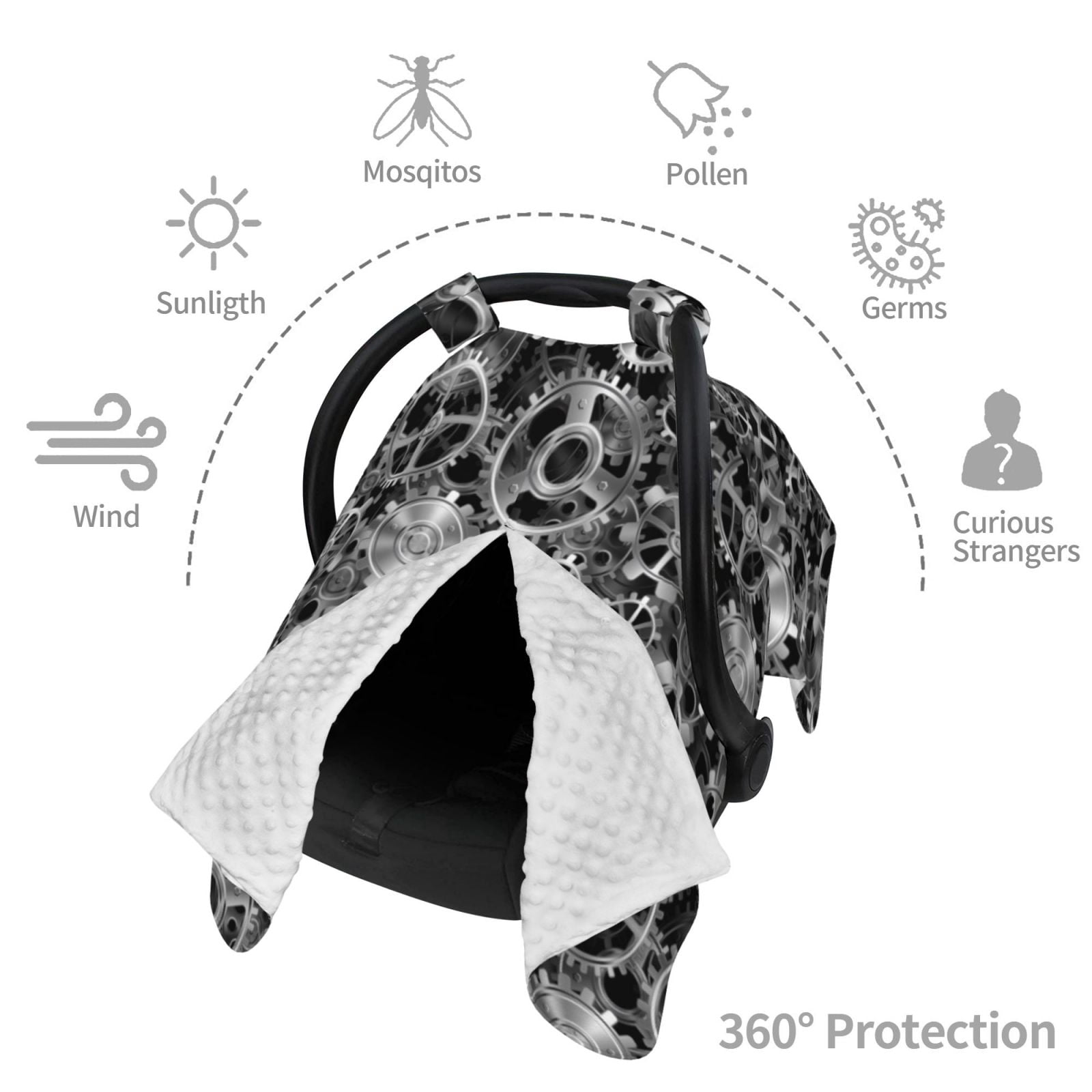 Car Seat Cover Baby - Gear Pattern Breathable Infant Car Seat Cover for Baby Carseat, Lightweight Comfort Baby Essentials Must Haves Newborn Stuff for Girl Boy