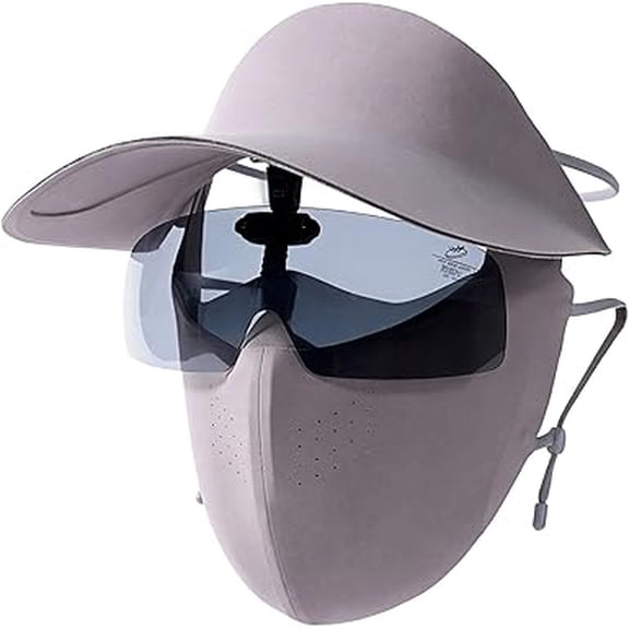3-in-1 Sun Hat with Face Cover and Neck Shield, Breathable Wide Brim Outdoor Hat（Grey）