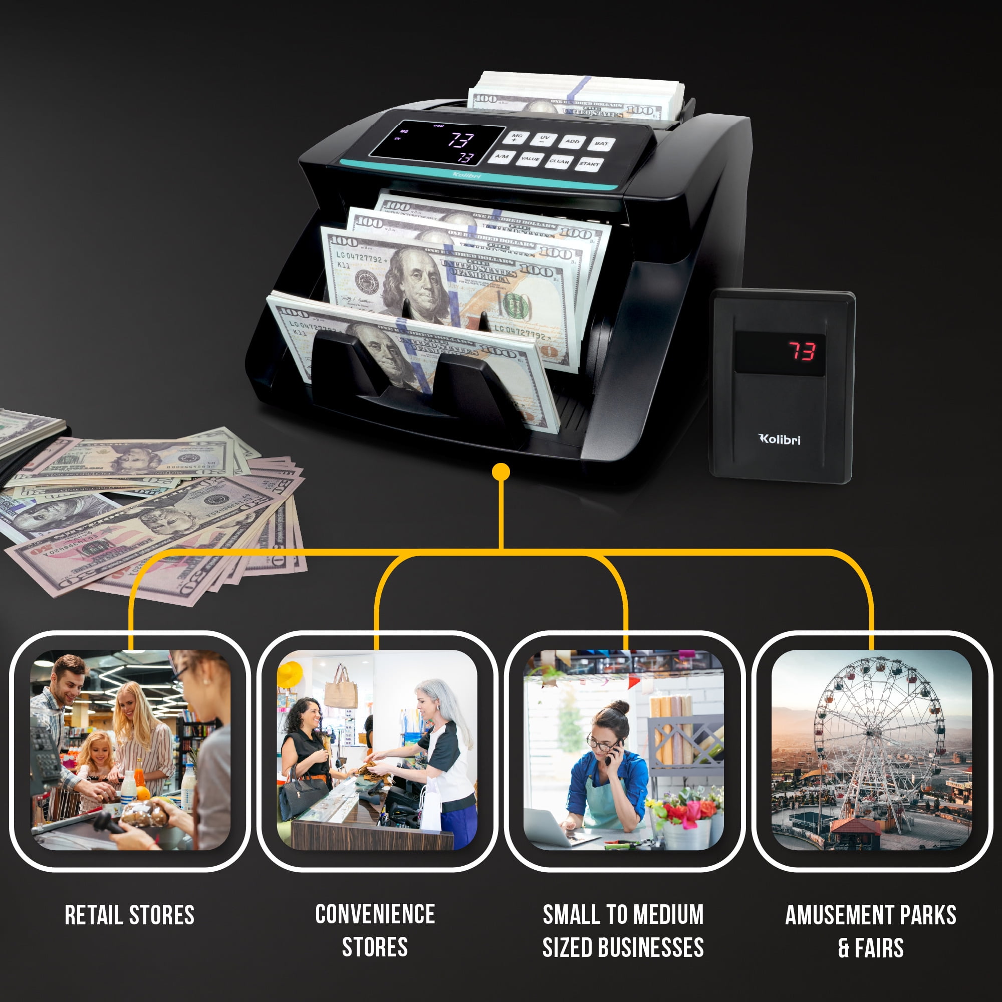 Kolibri Kolibri Bill Counter: 1,200 bills per min, advanced counterfeit detection, set up in minutes