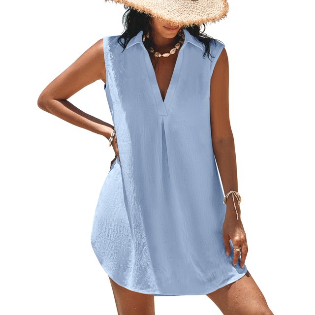 Traje de baño Halife 2025 con cuello en V, azul claro, talla L, para mujer