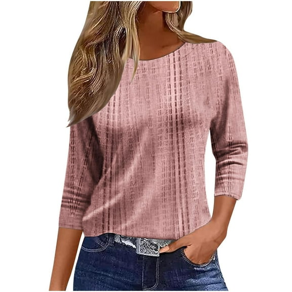 Summer Akafmk 3/4 Sleeve Shirts for Women,Summer Womens Crewneck Tunic Tops,Printed Blouses Round Neck Pullover Fashionable Top