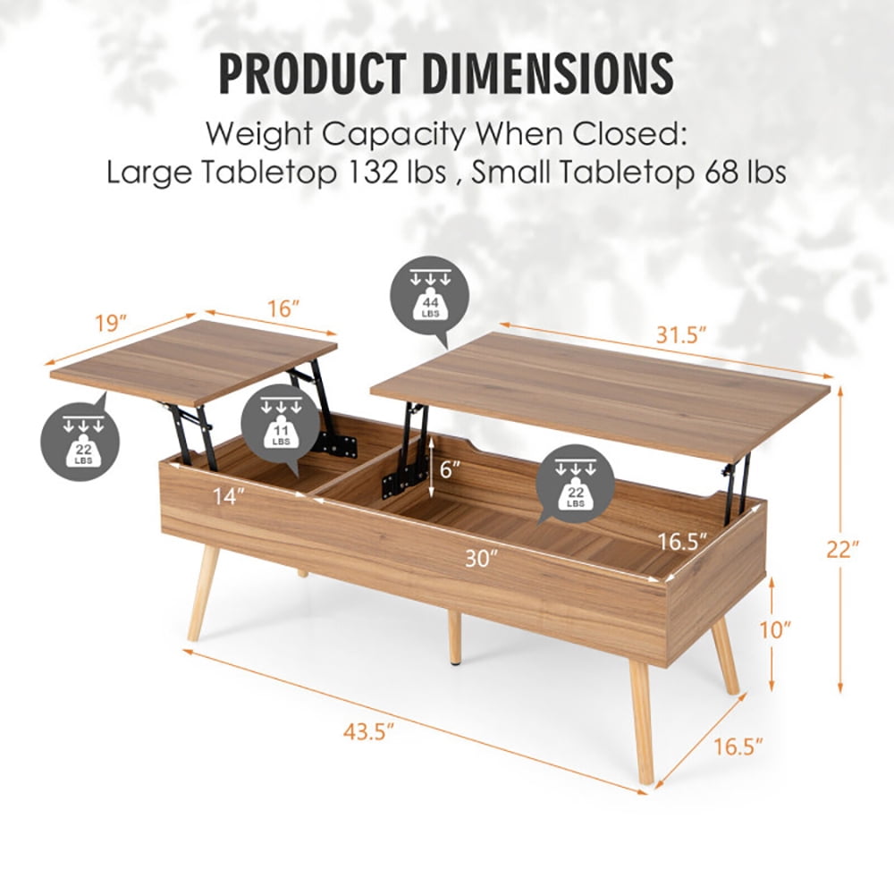 Finihen Coffee Table, Lift Top Coffee Table, 47 Inch Lift Top Coffee Table with 2 Hidden Compartments, for Living Room, Reception Room, Office, Brown Finihen Coffee Table, Lift Top Coffee Table, 47 Inch Lift Top Coffee Table with 2 Hidden Compartments, for Living Room, Reception Room, Office, Brown