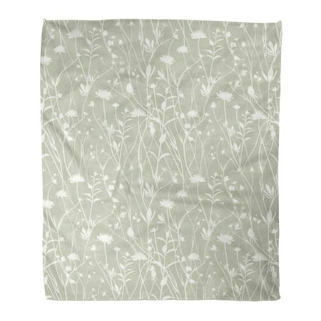 SIDONKU Throw Blanket Warm Cozy Print Flannel Green Organic Field of Wildflowers Prairie Olive Grass Silhouette Beautiful Bud Comfortable Soft for Bed Sofa and Couch 50x60 Inches