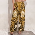 thumbnail image 5 of Bronze Steampunk Pants Sugar Skull Print Korean Fashion Straight Wide Pants Elastic High Waist Workout Trousers Big Size 5XL 6XL, 5 of 6