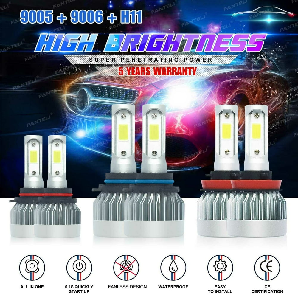 9005+9006+H11 LED Headlight Hi/Low Beam Bulb 6000K Fog Light Sets 4965W