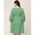 thumbnail image 2 of Moomaya Solid Flared Dress For Women Round Neck Long Sleeves Tiered Short Summer Dress, 2 of 8