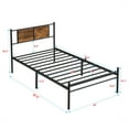 thumbnail image 4 of Twin XL Size Metal Bed Frame with Wood Panel Headboard, Black & Brown, 10.8" Under-Bed Storage, No Box Spring Needed, Heavy Duty Steel Frame, 4 of 6