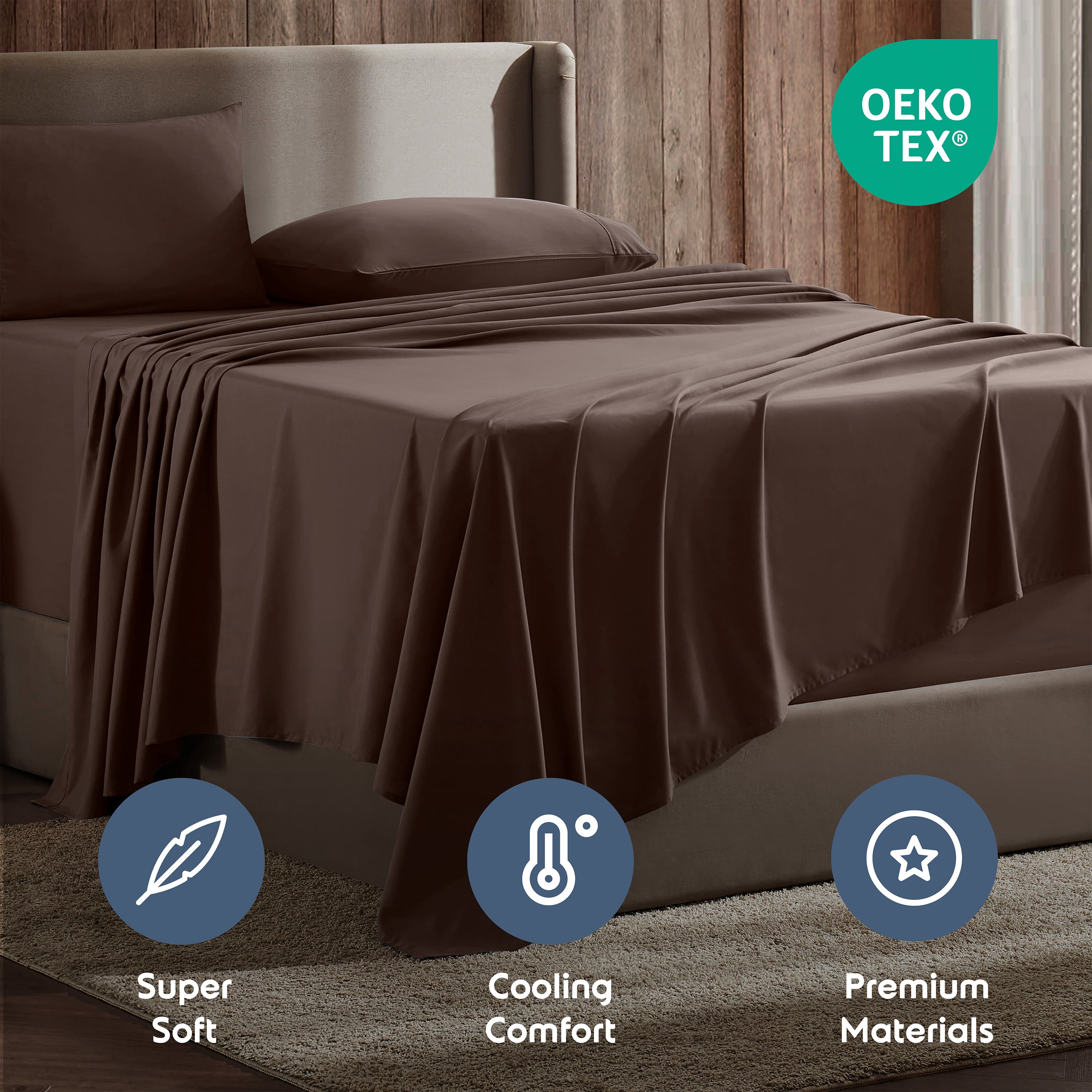Lammaloe Twin XL Sheets Set, Hotel Style Deep Pocket 3 Piece Bed Sheets, Soft Microfiber Kids Bedding Set, Chocolate Brown