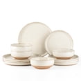 thumbnail image 1 of AmorArc Ceramic Dinnerware Sets for 4, 12 Pieces Handpainted Plates and Bowls Set with Rustic Terracotta Underside, Scratch Resis, 1 of 8