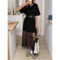thumbnail image 4 of Women's Short Sleeve Lace Patchwork Maxi Dress Summer Crew Neck Casual Long Dresses Black - In Stock S, 4 of 10