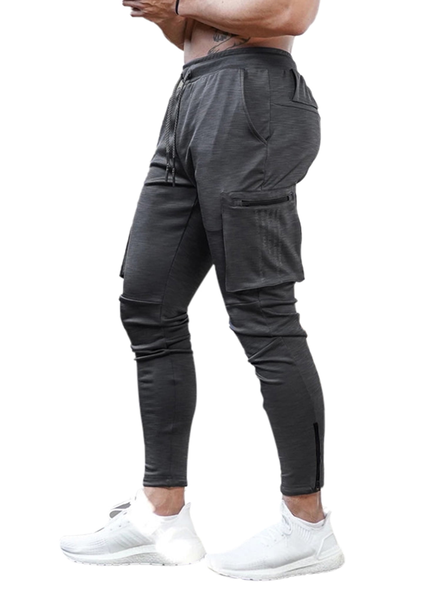 Mens Casual Workout Gym Running Sweatpants with Towel Loop Multi Pockets Bottoms 