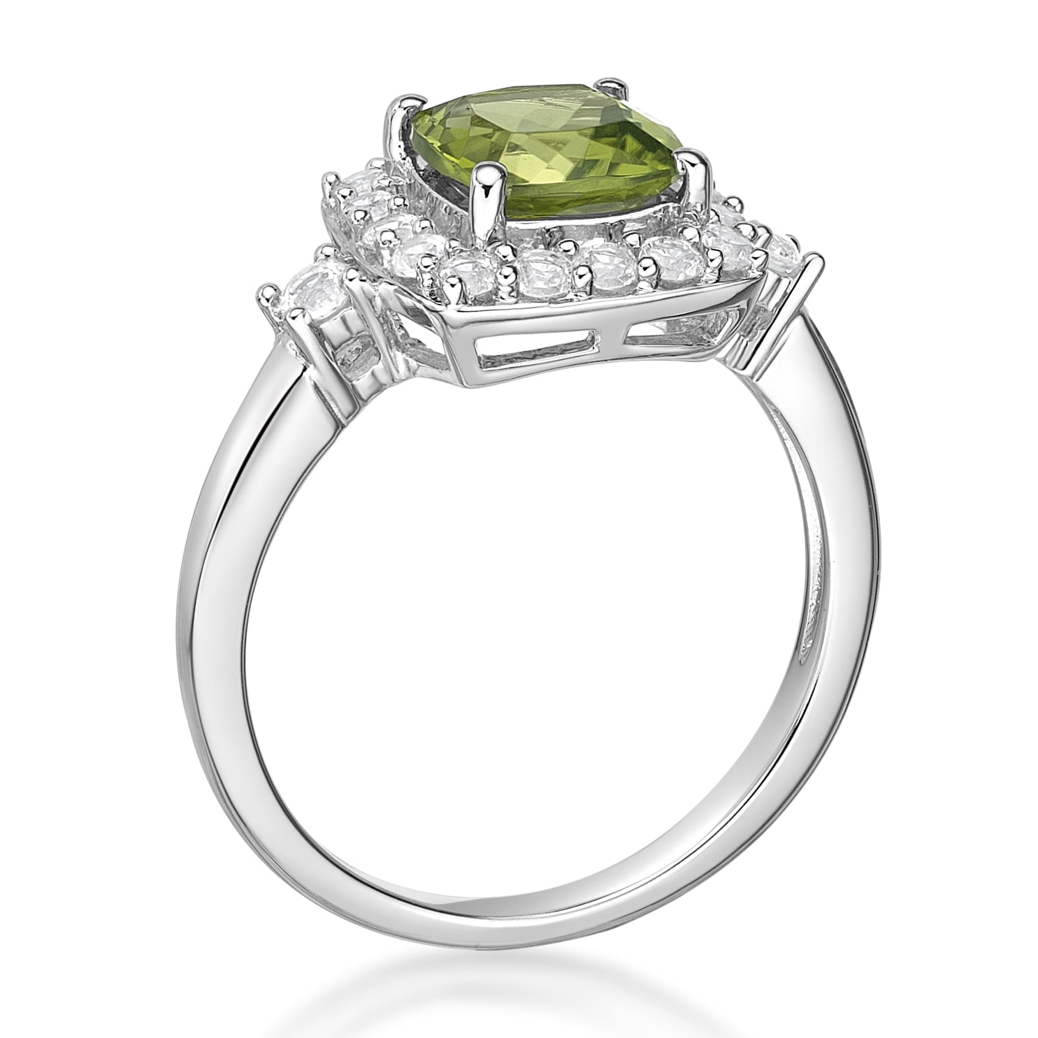 Jay Heart Designs 925 Sterling Silver Peridot and Created White Sapphire Ring