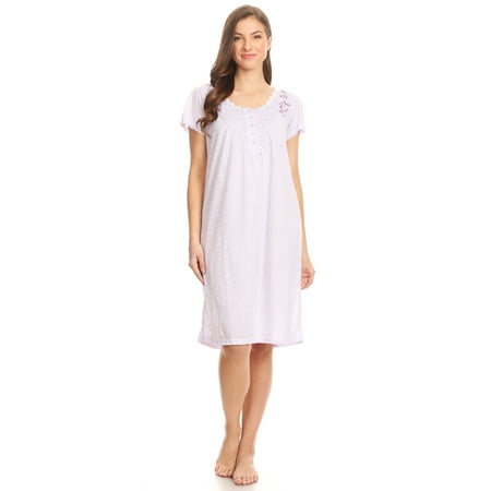 100107 Women Pajamas Night Gown Sleepwear Night Shirt Purple L